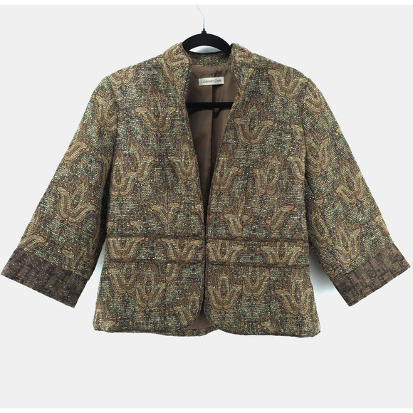 Vintage Twee Coldwater Creek Tweed Woven Art Tapestry Bolero Blazer Jacket 12 - Picture 1 of 16